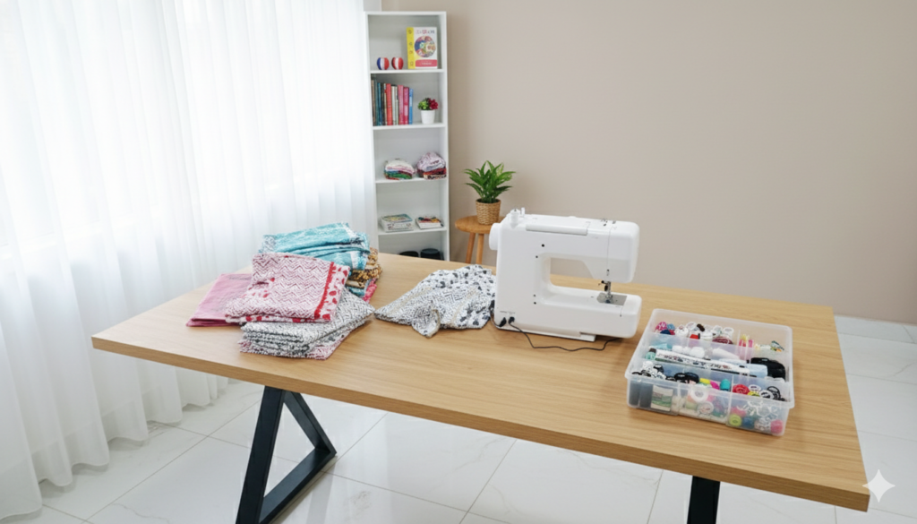 Kurti set stitching process for babywear at Sigur Babywear