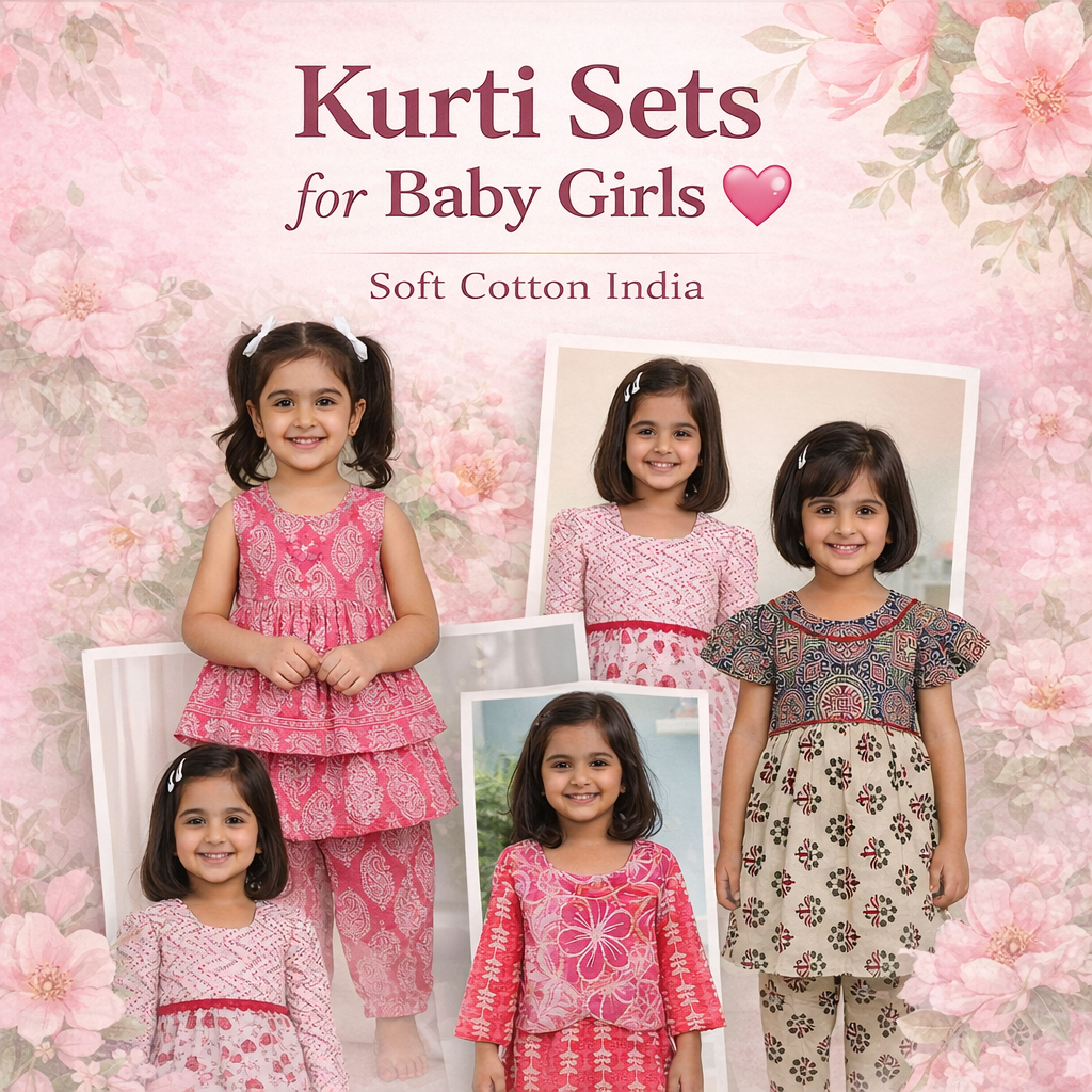 Baby girl cotton kurti sets collection in soft cambric fabric for daily wear (1–5 years)