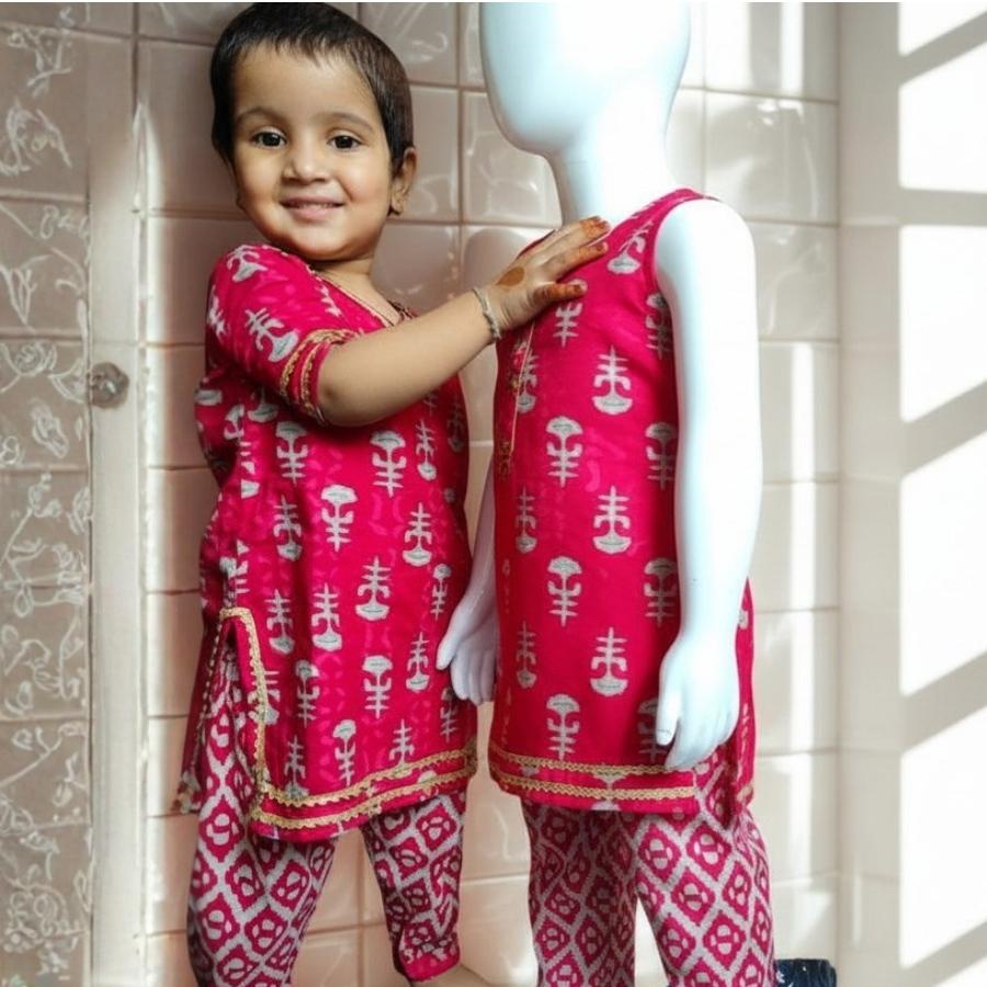 Baby girl wearing soft cotton kurti set for daily wear (1-5 years) - Sigoor Fashion