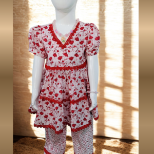 Soft Cotton Baby Girl Kurti Set Red Floral with Lace & Frill – Stylish Comfortable Daily Wear