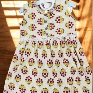 Sigoor Fashion Soft Cotton Baby Girl Frock Cream Red Floral Sleeveless – Comfortable Daily Wear Dress