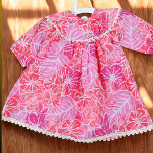Sigoor Fashion Soft Cotton Baby Girl Frock Pink Floral Lace Detail – Comfortable Daily Wear Dress (1–2 Years)