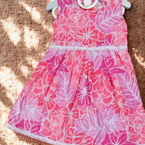 Sigoor Fashion Soft Cotton Baby Girl Frock Pink Floral Sleeveless Lace Detail – Daily Wear Dress (1–2 Years)