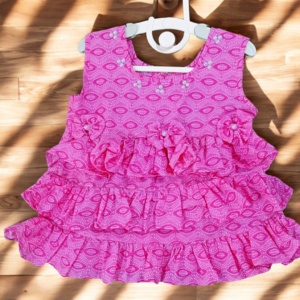 Sigoor Fashion Soft Cotton Baby Girl Frock Pink Ruffle Layer Sleeveless Pearl Detail – Cute Party & Daily Wear Dress (0–6 Months, 6–12 Months)