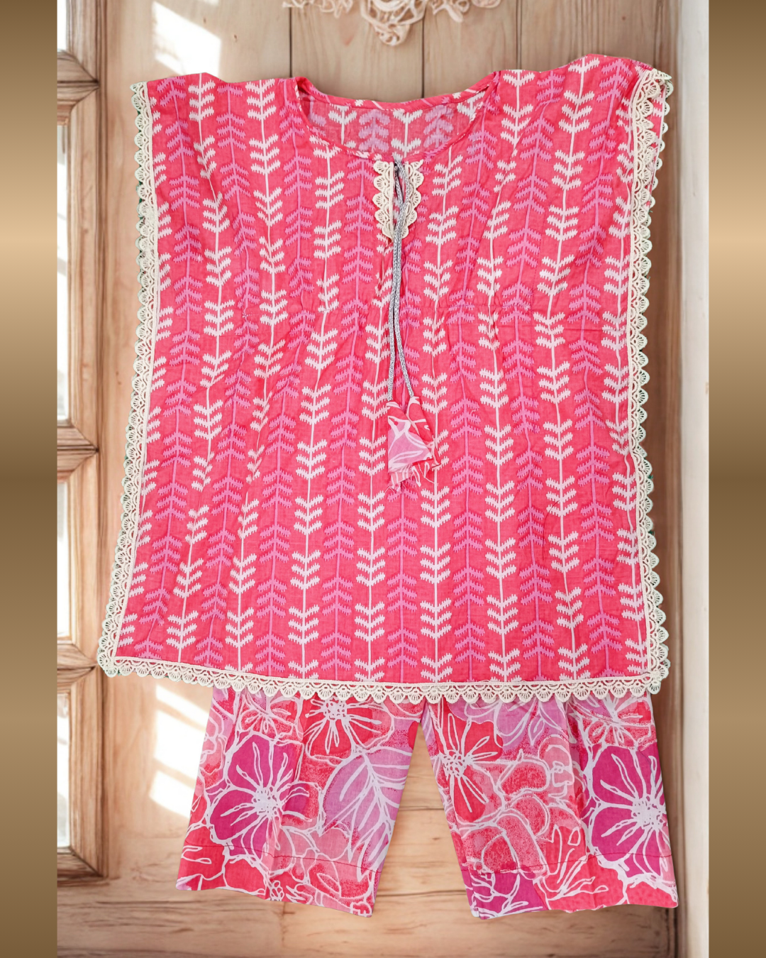 Soft Cotton Baby Girl Kurti Set Red with Cape Sleeves & Tassel – Premium Stylish Daily Wear Outfit - Image 4