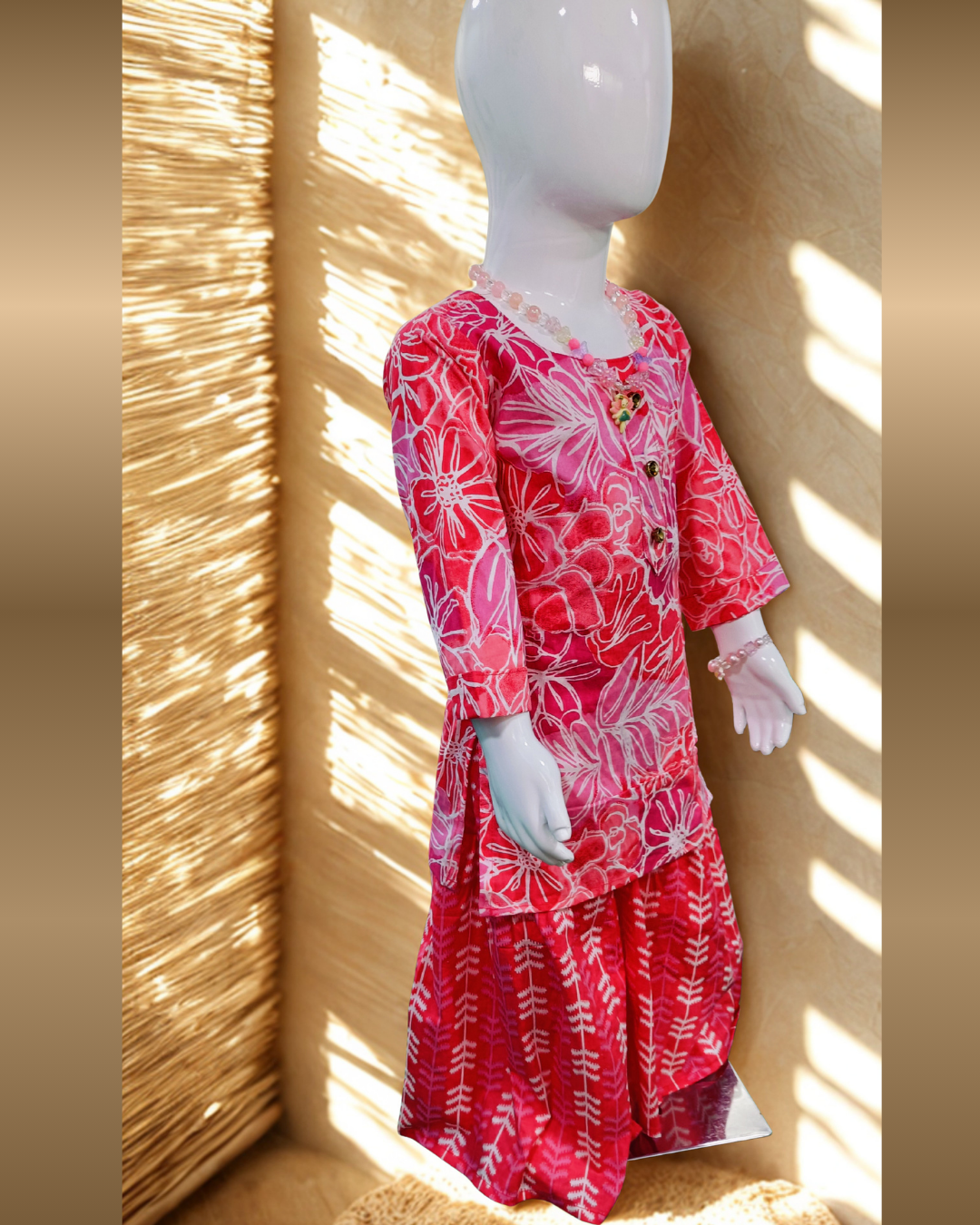 Soft Cotton Baby Girl Kurti Set Red Floral Straight Fit – Comfortable Daily Wear Outfit - Image 2