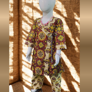Soft Cotton Baby Girl Kurti Set Maroon Ajrakh Print with Overlap Tie-Up – Ethnic Stylish Daily Wear Outfit