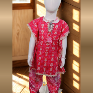 Soft Cotton Baby Girl Kurti Set Red with Cape Sleeves & Tassel – Premium Stylish Daily Wear Outfit