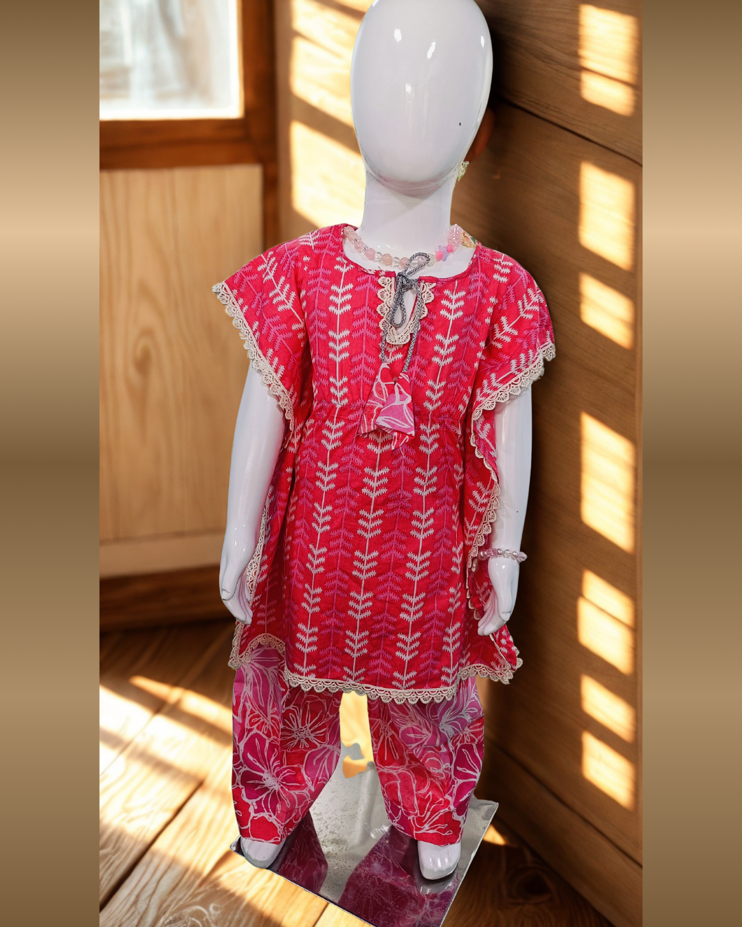 Soft Cotton Baby Girl Kurti Set Red with Cape Sleeves & Tassel – Premium Stylish Daily Wear Outfit