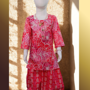 Soft Cotton Baby Girl Kurti Set Red Floral Straight Fit – Comfortable Daily Wear Outfit