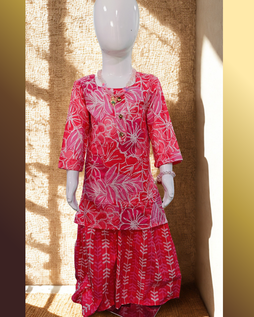 Soft Cotton Baby Girl Kurti Set Red Floral Straight Fit – Comfortable Daily Wear Outfit
