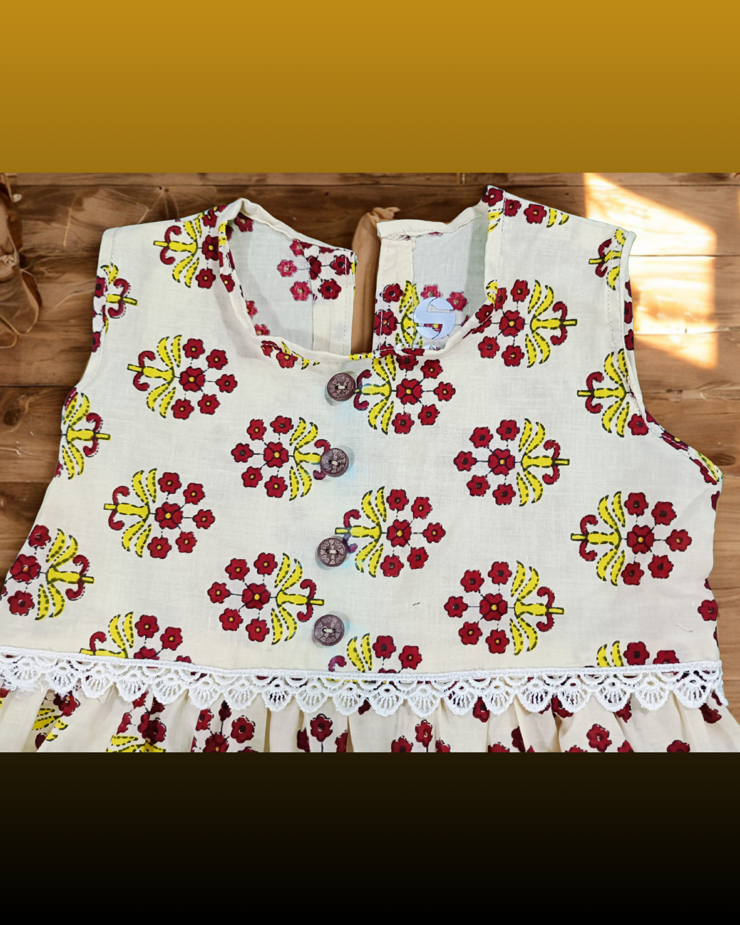 Sigoor Fashion Soft Cotton Baby Girl Frock Cream Red Floral Sleeveless – Comfortable Daily Wear Dress - Image 3