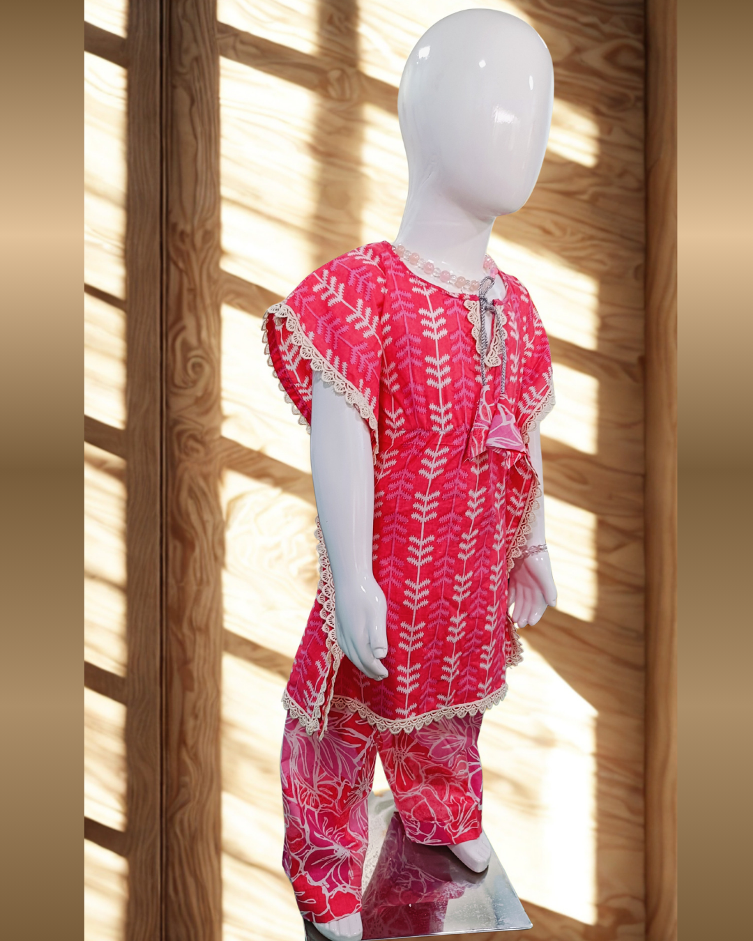 Soft Cotton Baby Girl Kurti Set Red with Cape Sleeves & Tassel – Premium Stylish Daily Wear Outfit - Image 2