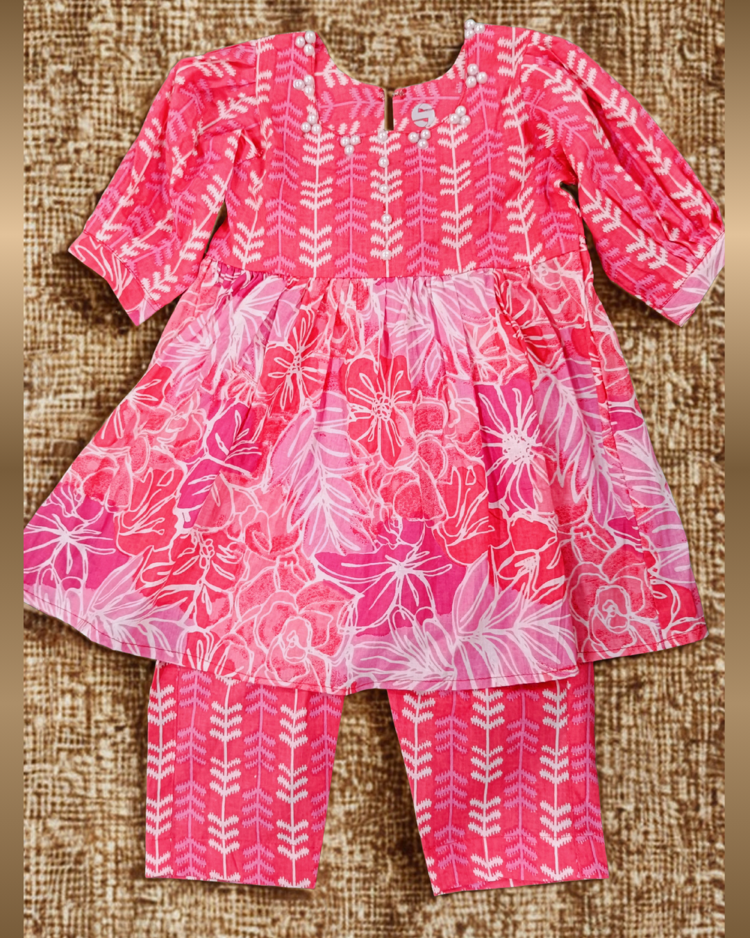 Soft Cotton Baby Girl Kurti Set Red Floral with Puff Sleeves – Cute Comfortable Daily Wear Outfit - Image 4