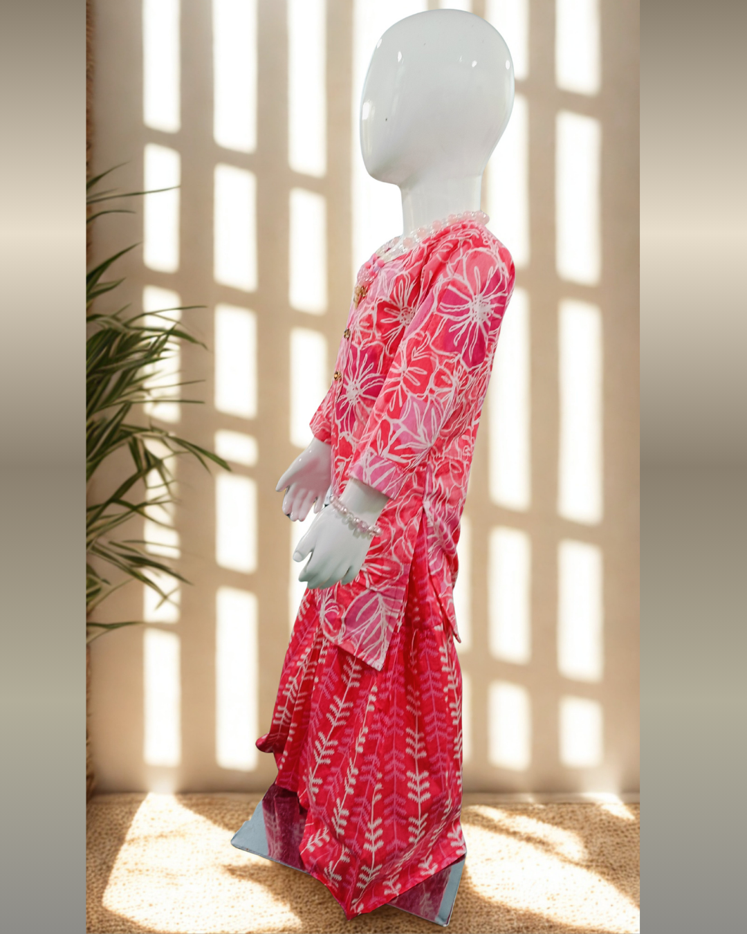 Soft Cotton Baby Girl Kurti Set Red Floral Straight Fit – Comfortable Daily Wear Outfit - Image 3