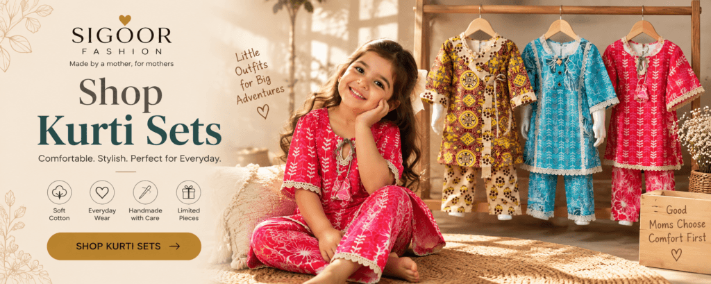 Baby girl kurti sets collection, handmade cotton daily wear by Sigoor Fashion