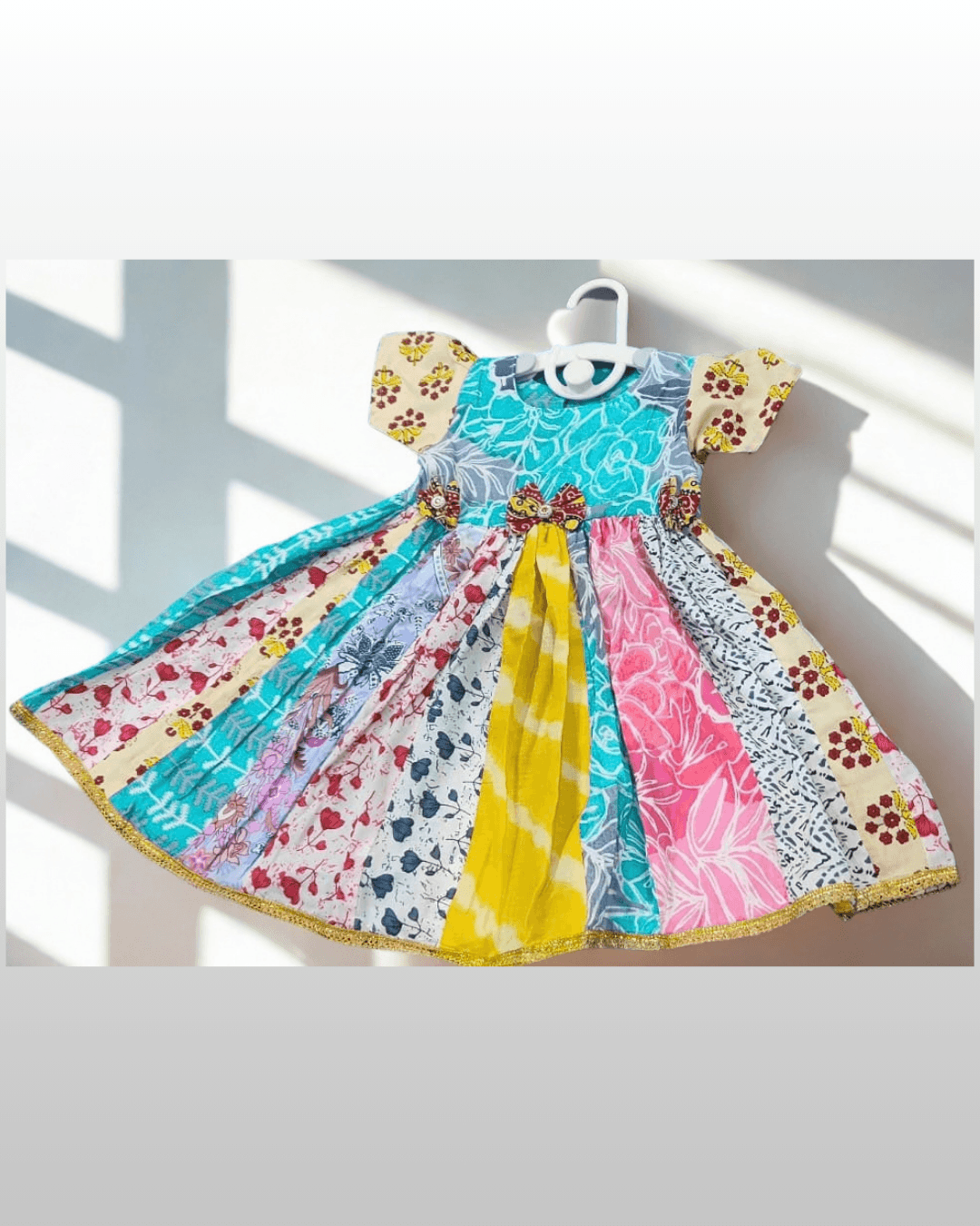 Rangrez multicolour patchwork print cotton frock for baby girl - back view